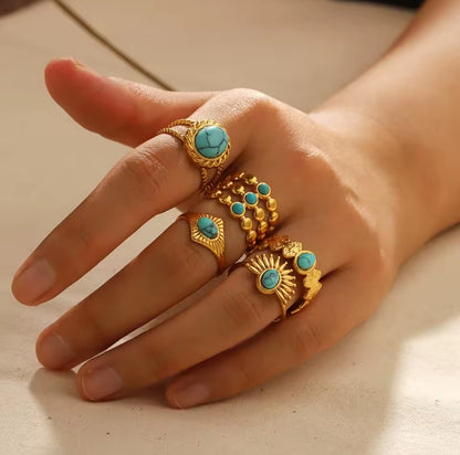 Statement Ring Gold | Türkis Stein | verstellbarer Damenring