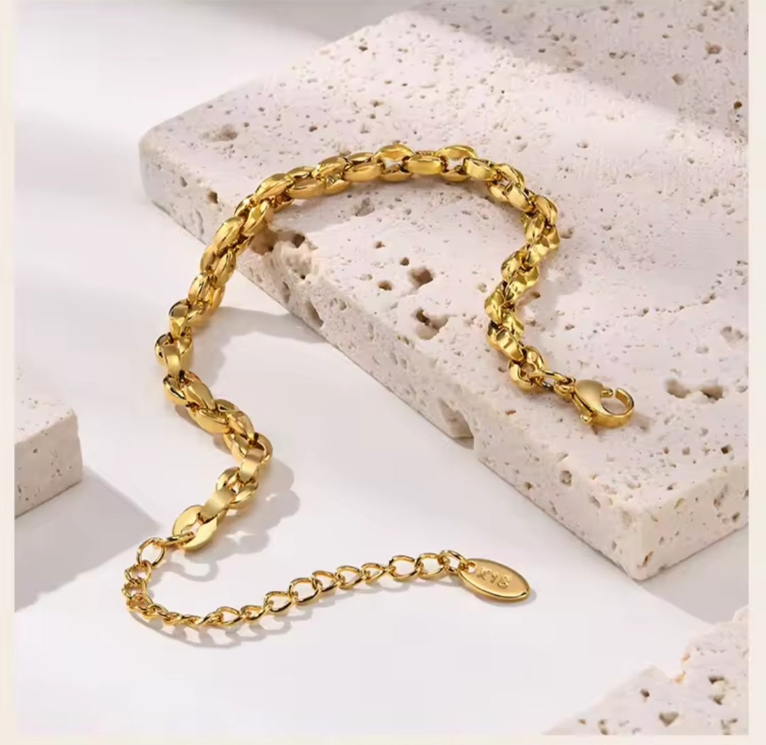 „Vergoldetes Kettenarmband aus Edelstahl, 5 mm Glieder, verstellbar 16–21 cm, elegantes Damenarmband
