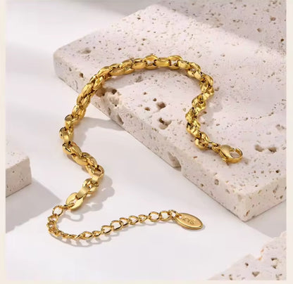 „Vergoldetes Kettenarmband aus Edelstahl, 5 mm Glieder, verstellbar 16–21 cm, elegantes Damenarmband
