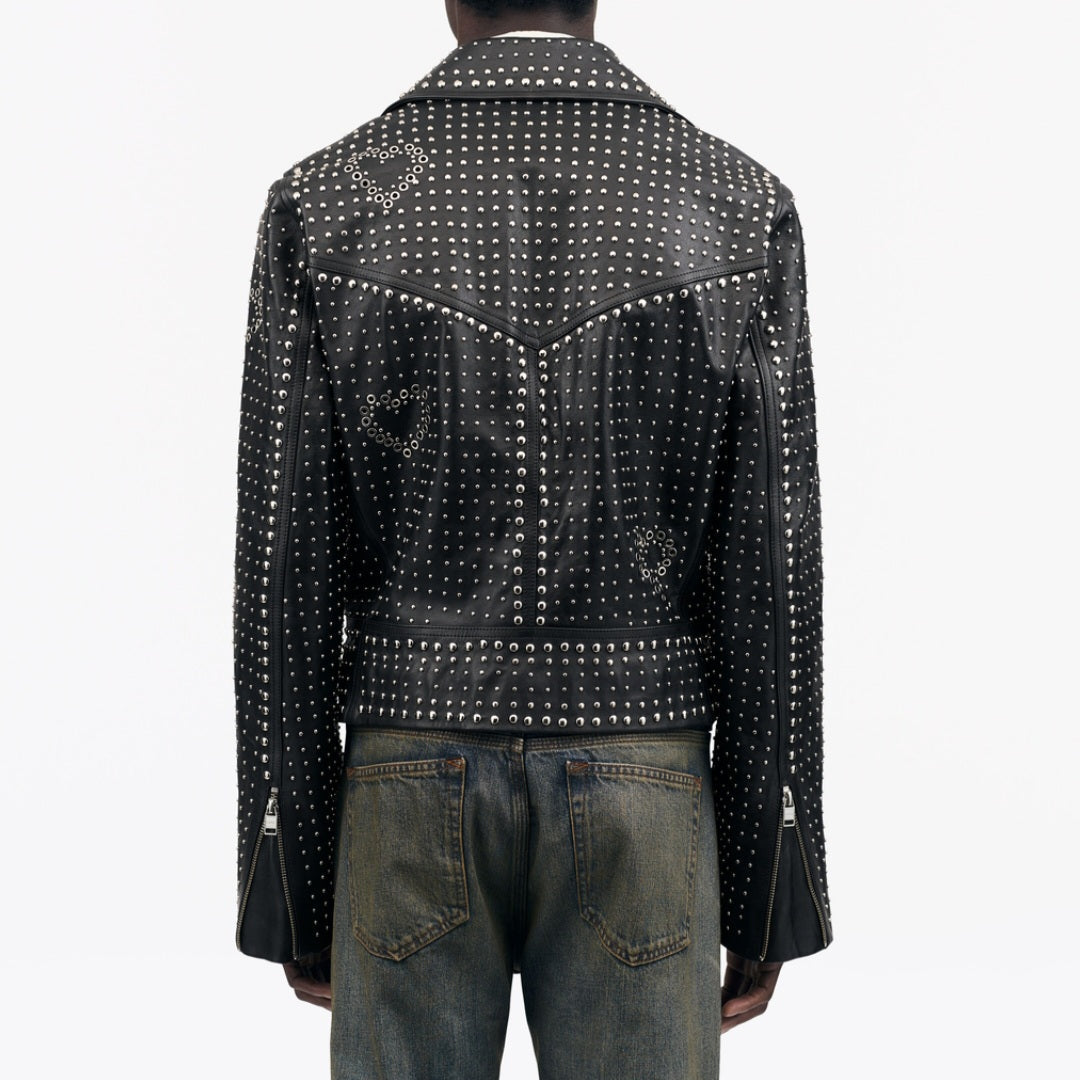 „Tiger of Sweden Gover Lederjacke – schwarze Statement-Jacke mit silbernen Nieten und Herz-Details
