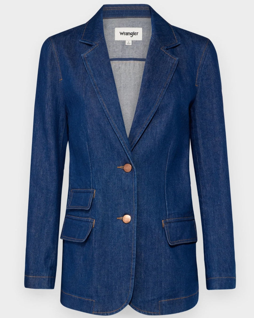 Wrangler Jeansblazer aus Denim für Damen – taillierter Schnitt mit Klappentaschen und Kupferknöpfen, dunkelblau
